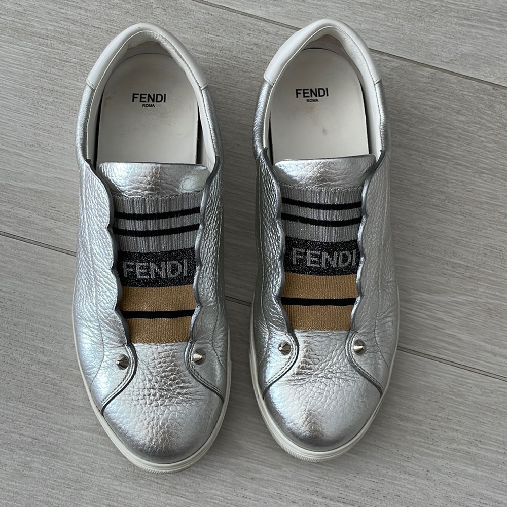 Fendi silver metallic sneakers size 38 or US 8 gently used